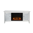 Pemberly Row TV Stand with Electric Fireplace and Faux Diamond Inlay in Silver
