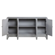 Pemberly Row Console Table w/ 4 Glass Doors & Geometric Pattern in Antique Gray
