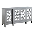 Pemberly Row Console Table w/ 4 Glass Doors & Geometric Pattern in Antique Gray