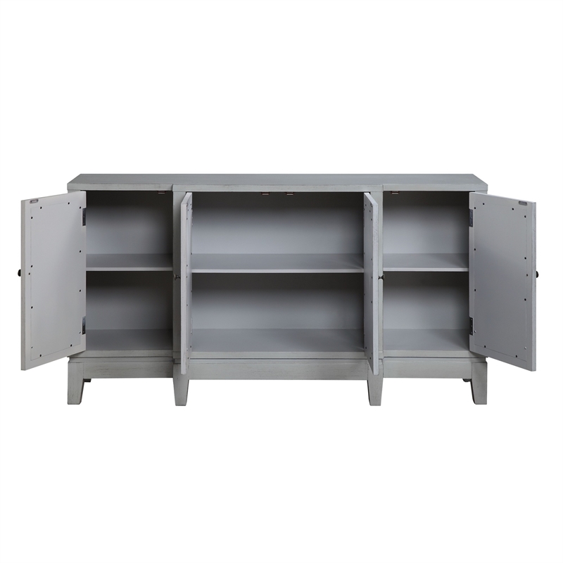Pemberly Row Console Table w/ 4 Glass Doors & Geometric Pattern in Antique Gray