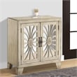 Pemberly Row Console Table with 2 Glass Doors & Carved Floral Motif in White