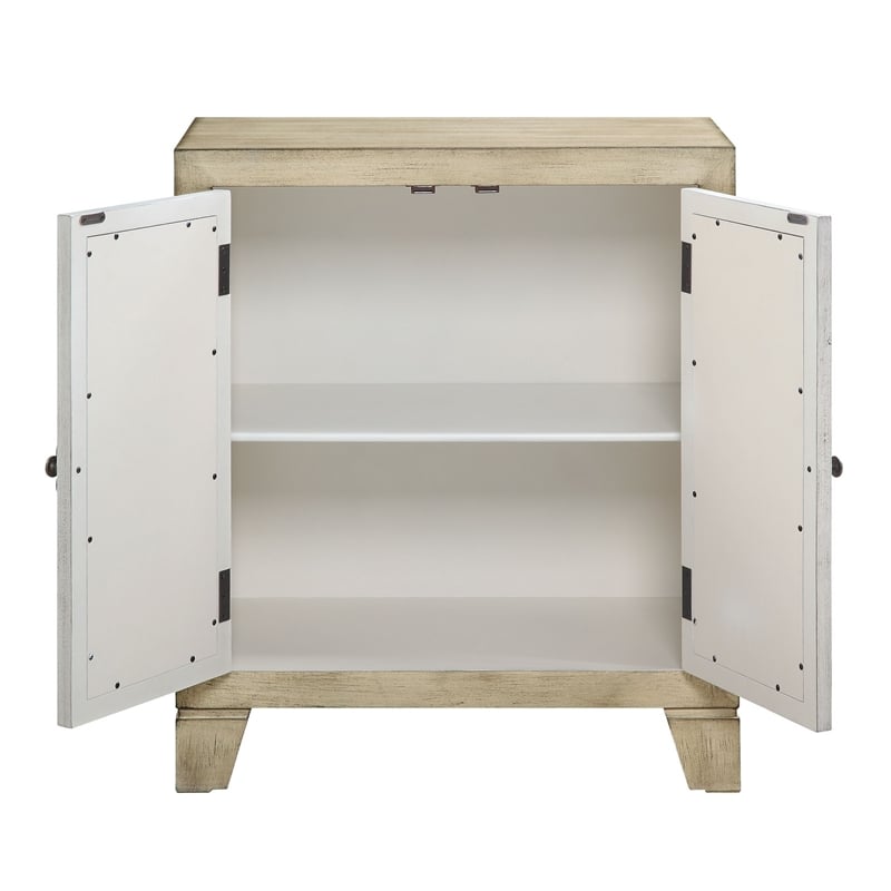 Pemberly Row Console Table with 2 Glass Doors & Carved Floral Motif in White