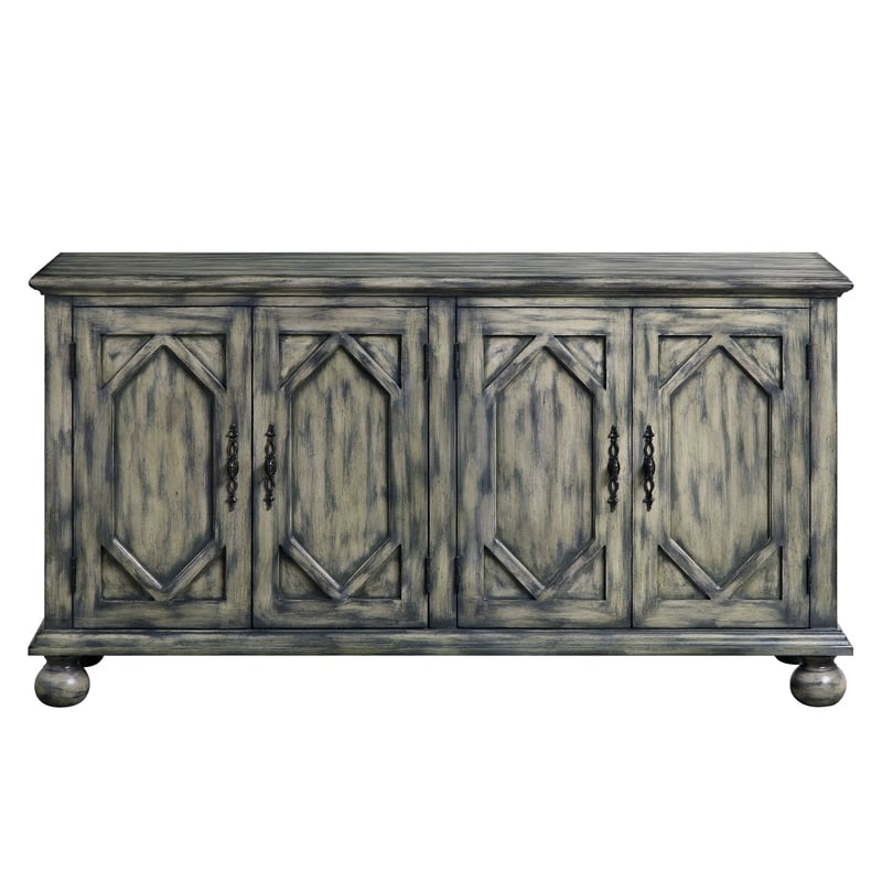 Pemberly Row Console Table with 4 Doors and Bracket Feet in Rustic Gray