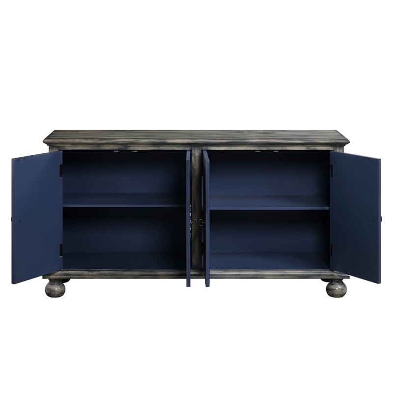 Pemberly Row Console Table with 4 Doors and Bracket Feet in Rustic Gray