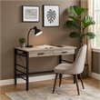 Pemberly Row Industrial Writing Desk with USB Ports & 2 Drawers in Weathered Oak