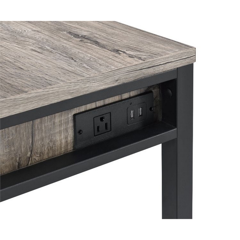Pemberly Row Industrial Writing Desk with USB Ports & 2 Drawers in Weathered Oak