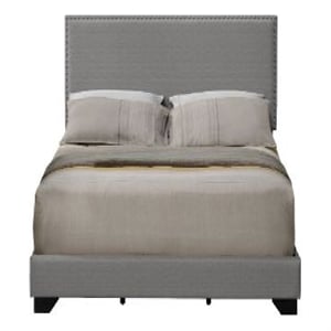 Pemberly Row Queen Bed with Fabric Upholstery and Nailhead Trim in Gray