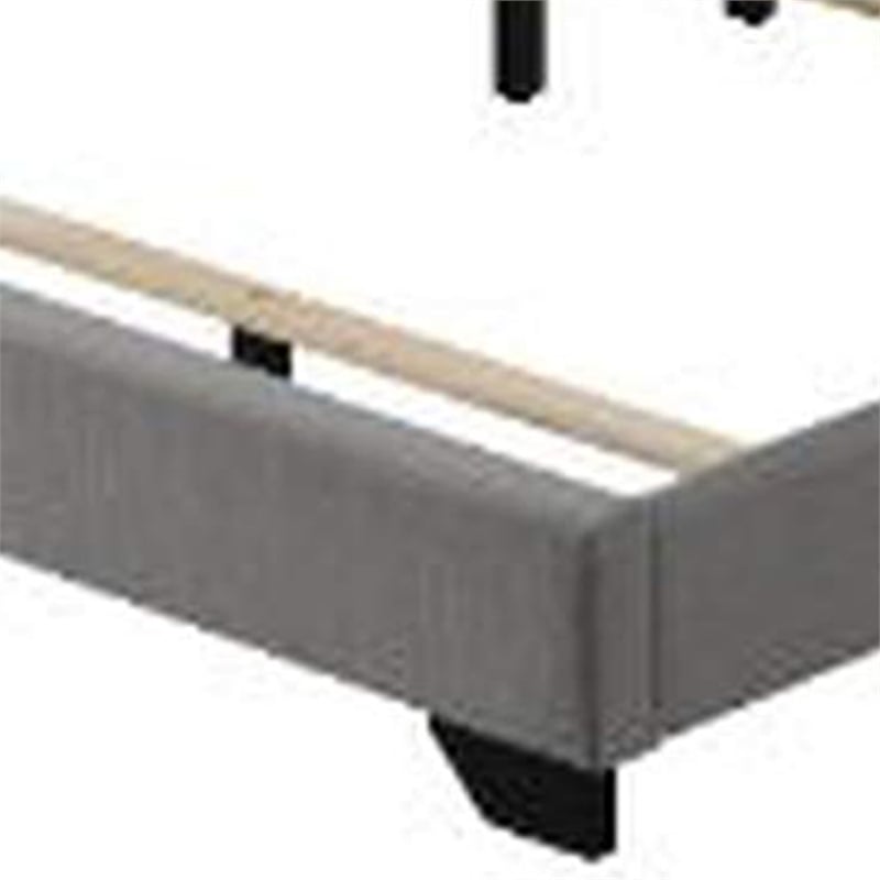 Pemberly Row Queen Bed with Fabric Upholstery and Nailhead Trim in Gray