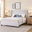 Pemberly Row Eastern King Bed with Tufted Headboard and Nailhead Trim in Beige