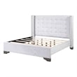 Pemberly Row Eastern King Bed with Tufted Headboard and Nailhead Trim in Beige