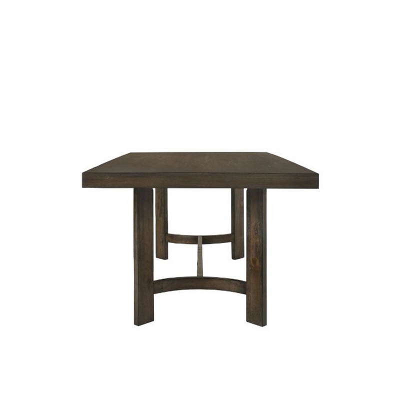 Pemberly Row Transitional Dining Table with Curved Trestle Base in Brown