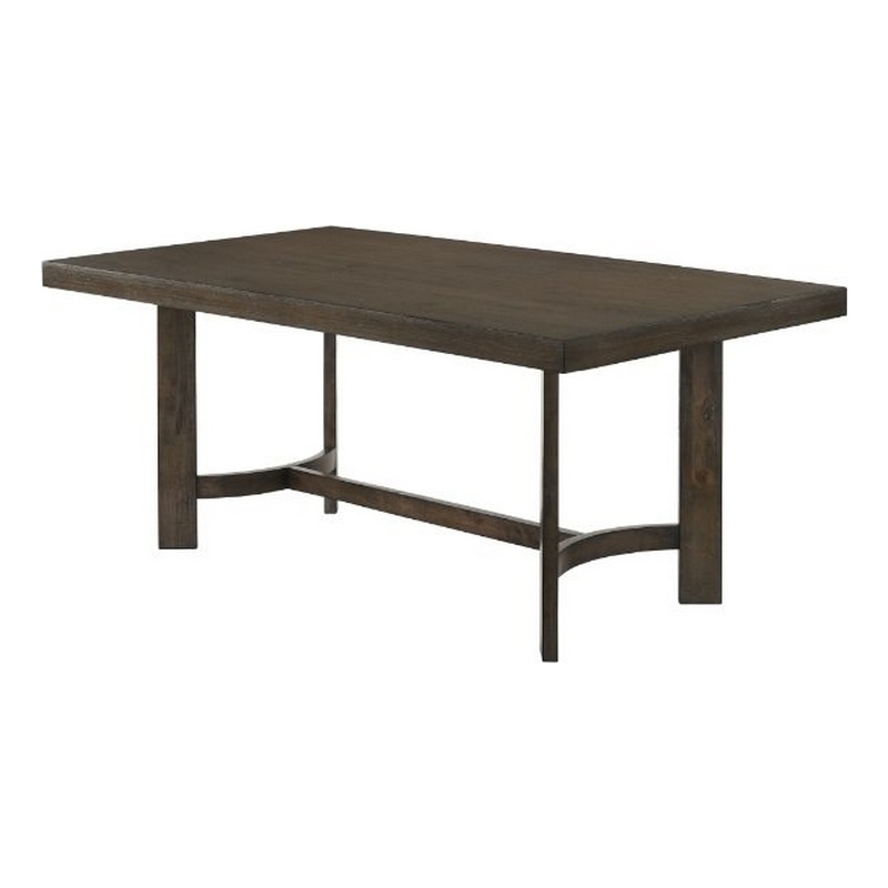 Pemberly Row Transitional Dining Table with Curved Trestle Base in Brown