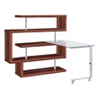Pemberly Row Writing Desk w/ 4 Swivel Etagere Shelves & Glass Top - Walnut Brown