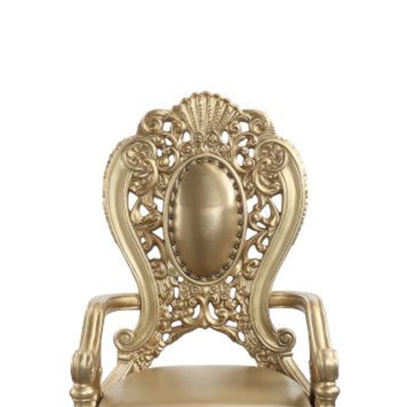 Pemberly Row Leatherette Armchair Set of 2 with Scrolled Crown Back in Gold