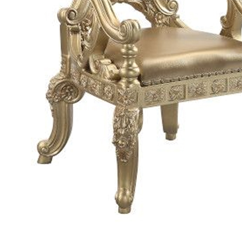 Pemberly Row Leatherette Armchair Set of 2 with Scrolled Crown Back in Gold