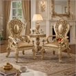 Pemberly Row Leatherette Armchair Set of 2 with Scrolled Crown Back in Gold
