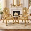 Pemberly Row Leatherette Armchair Set of 2 with Scrolled Crown Back in Gold
