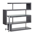 Pemberly Row Writing Desk with 4 Swivel Etagere Shelves and Glass Top in Gray