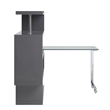 Pemberly Row Writing Desk with 4 Swivel Etagere Shelves and Glass Top in Gray