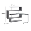 Pemberly Row Writing Desk with 4 Swivel Etagere Shelves and Glass Top in Gray