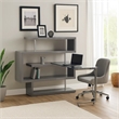 Pemberly Row Writing Desk with 4 Swivel Etagere Shelves and Glass Top in Gray