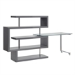 Pemberly Row Writing Desk with 4 Swivel Etagere Shelves and Glass Top in Gray