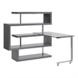 Pemberly Row Writing Desk with 4 Swivel Etagere Shelves and Glass Top in Gray