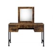 Pemberly Row Industrial Vanity Desk with 4 Drawers and Square Mirror in Brown