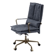 Pemberly Row Swivel Office Chair with Tufted Leather Seat and Casters in Gray
