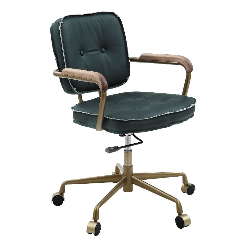 Pemberly Row Swivel Office Chair with Button Tufted Leather Back in Green