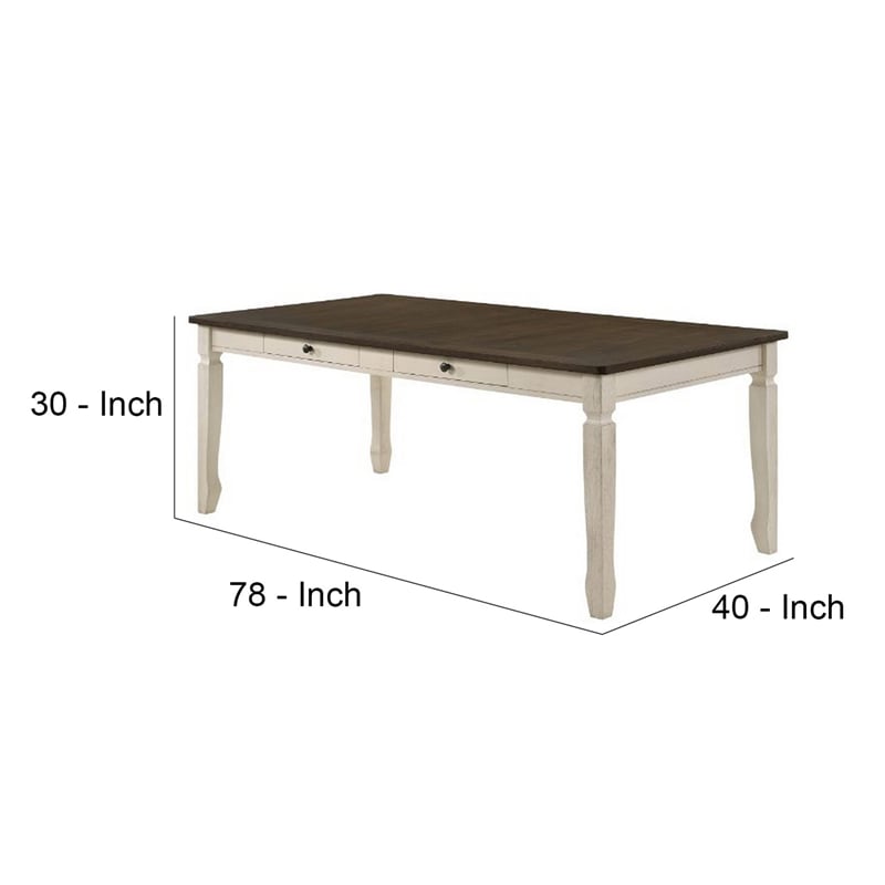 Pemberly Row Dining Table with 2 Drawers and Tapered Legs in Brown and White