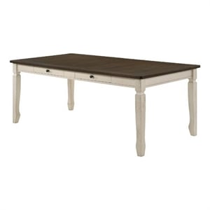 Pemberly Row Dining Table with 2 Drawers and Tapered Legs in Brown and White