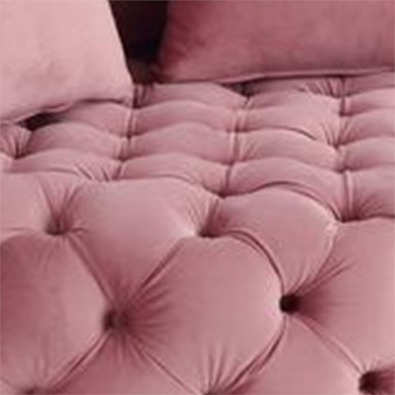 Pemberly Row Velvet Swivel Accent Chair with Curved Design and Tufting in Pink