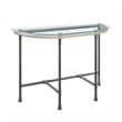 Pemberly Row Oval Tempered Glass Top Side Table with Metal Pipe Legs in Gray