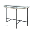 Pemberly Row Oval Tempered Glass Top Side Table with Metal Pipe Legs in Gray