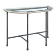 Pemberly Row Oval Tempered Glass Top Side Table with Metal Pipe Legs in Gray