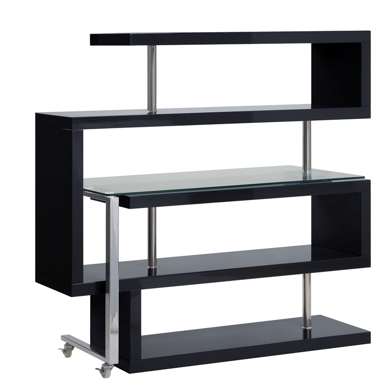 Pemberly Row Writing Desk with 4 Swivel Etagere Shelves and Glass Top in Brown