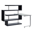 Pemberly Row Writing Desk with 4 Swivel Etagere Shelves and Glass Top in Brown
