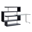 Pemberly Row Writing Desk with 4 Swivel Etagere Shelves and Glass Top in Brown