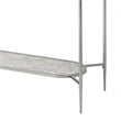 Pemberly Row Glass Top Sofa Table with Textured Obround Shelf in Silver