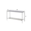 Pemberly Row Glass Top Sofa Table with Textured Obround Shelf in Silver