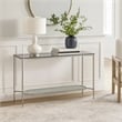 Pemberly Row Glass Top Sofa Table with Textured Obround Shelf in Silver