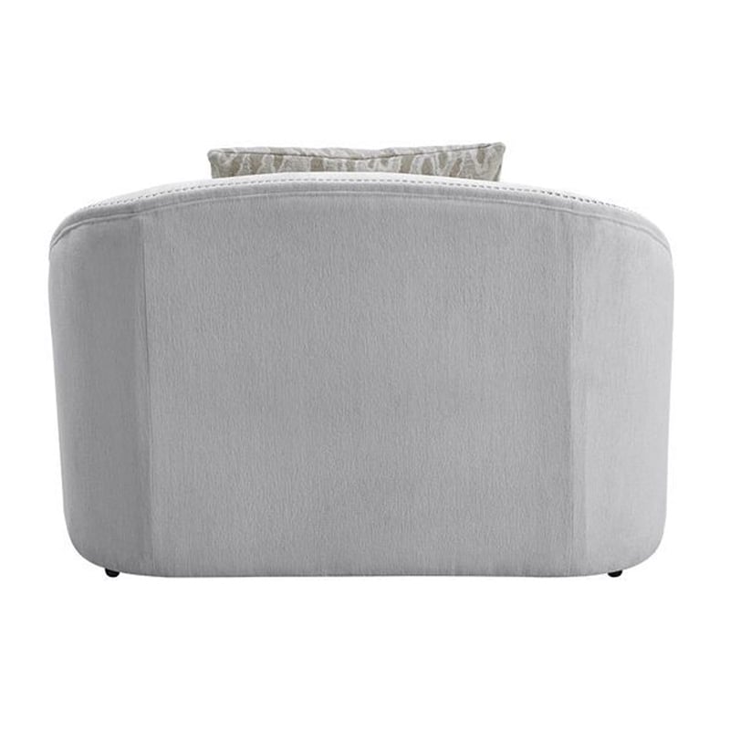 Pemberly Row Linen Chair with Curved Rounded Back and Nailhead Trim in Off White