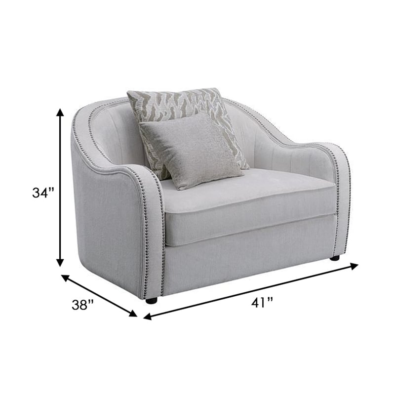 Pemberly Row Linen Chair with Curved Rounded Back and Nailhead Trim in Off White