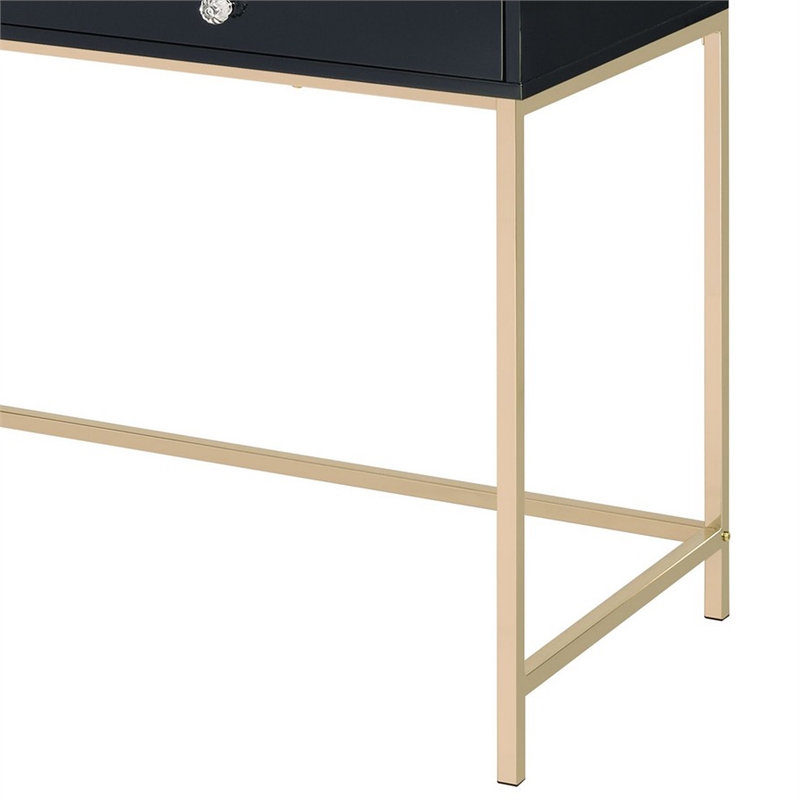 Pemberly Row Contemporary Writing Desk with 2 Drawers and Crystal Knobs in Black