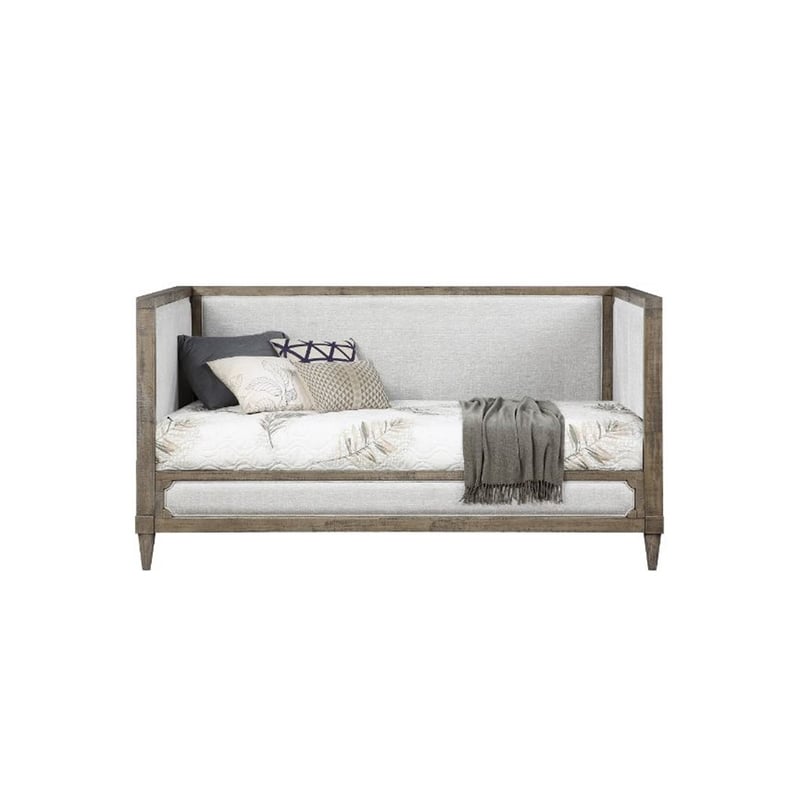 Pemberly Row Composite Wood Daybed with Fabric Upholstery & Carvings in Brown