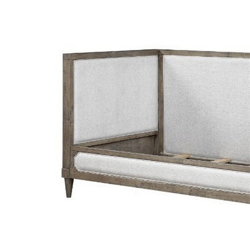 Pemberly Row Composite Wood Daybed with Fabric Upholstery & Carvings in Brown