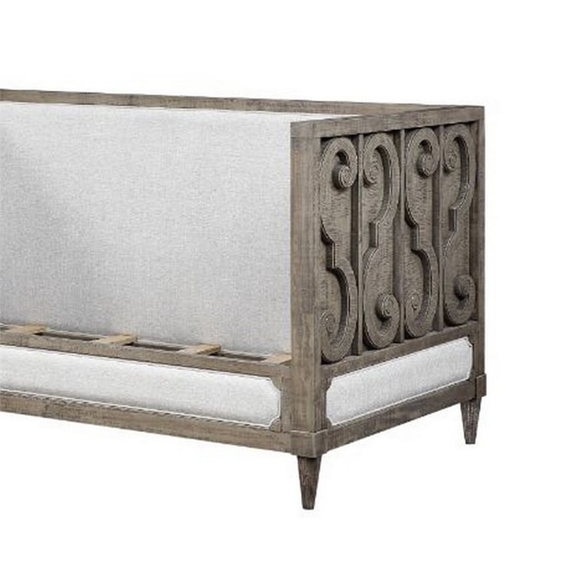 Pemberly Row Composite Wood Daybed with Fabric Upholstery & Carvings in Brown