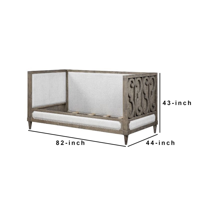 Pemberly Row Composite Wood Daybed with Fabric Upholstery & Carvings in Brown