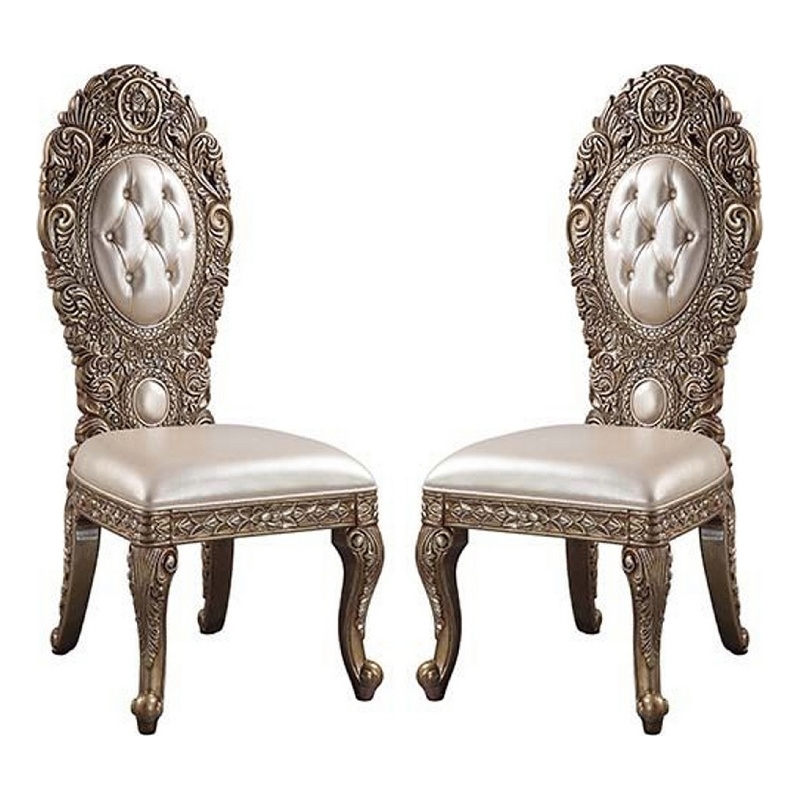 Pemberly Row Leatherette Side Chair Set of 2 with Queen Anne Legs in Brown